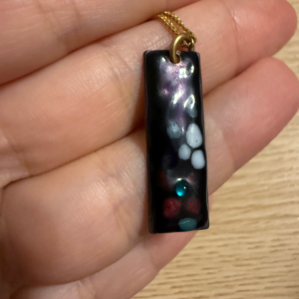 Handmade Black Rectangular Glass Pendant Necklace 22$